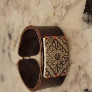 Leather and pewter cuff bracelet